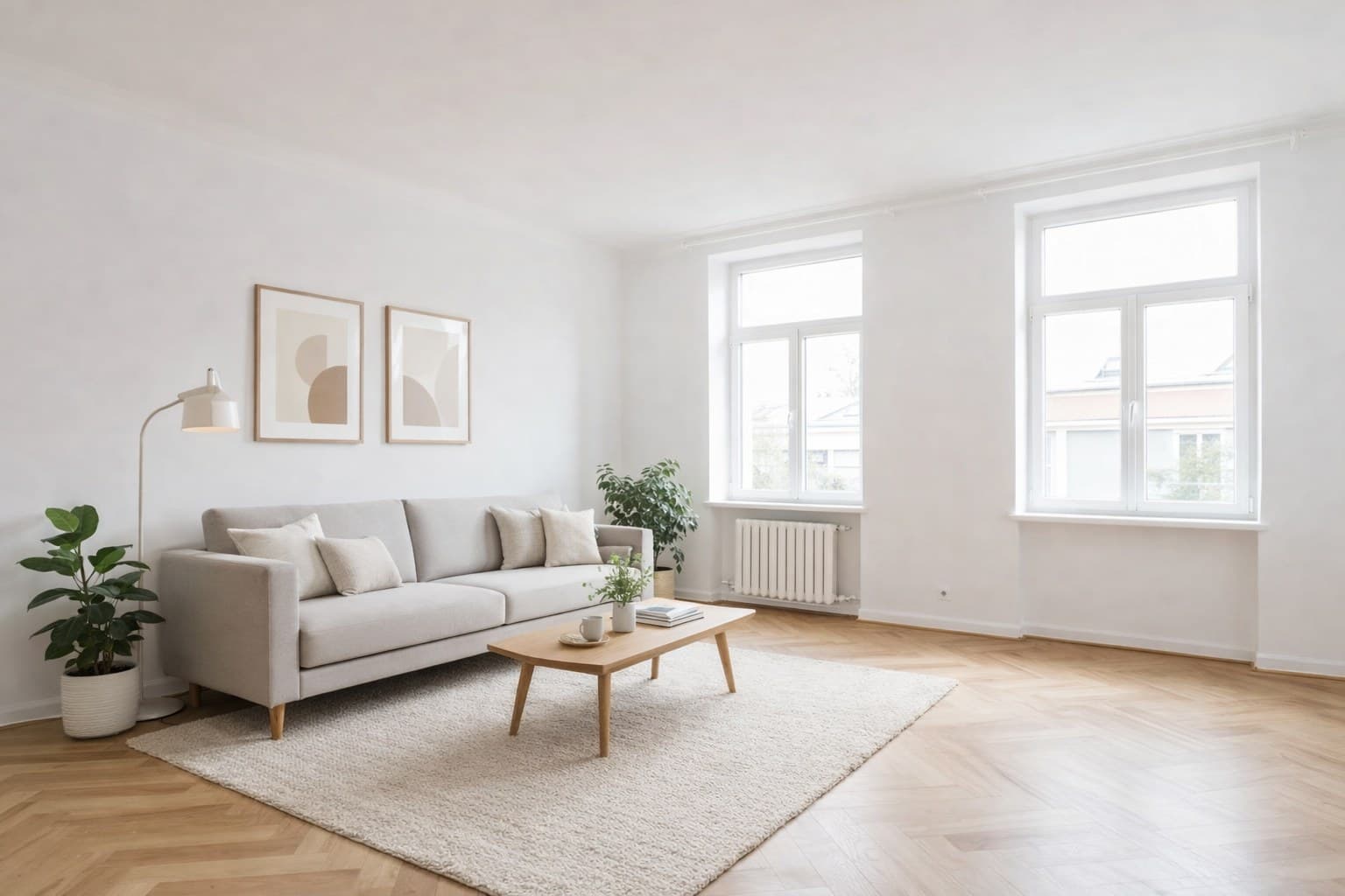 Virtuell eingerichtetes Wohnzimmer nach dem Staging mit ImmoStage — DSGVO-konforme BoxBrownie Alternative