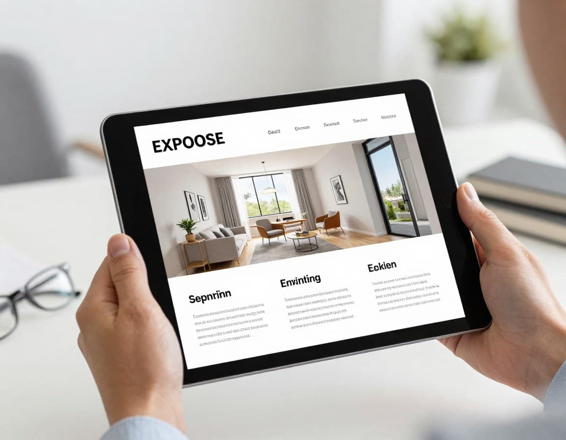 Professionelles Immobilien-Exposé auf Tablet mit hochwertigem Layout