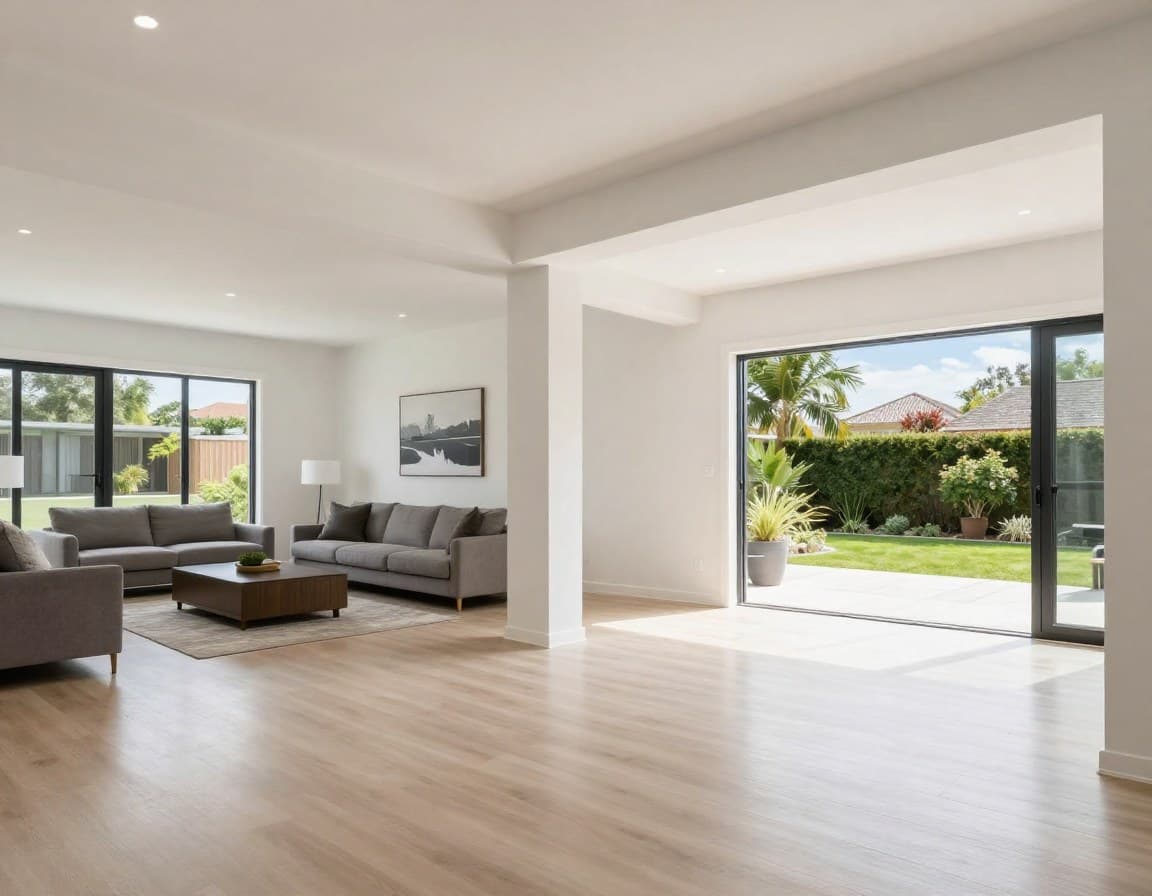 Bungalow-Wohnbereich mit barrierefreien breiten Türdurchgängen und ebenem Gartenübergang — Barrierefreiheit als Verkaufsargument