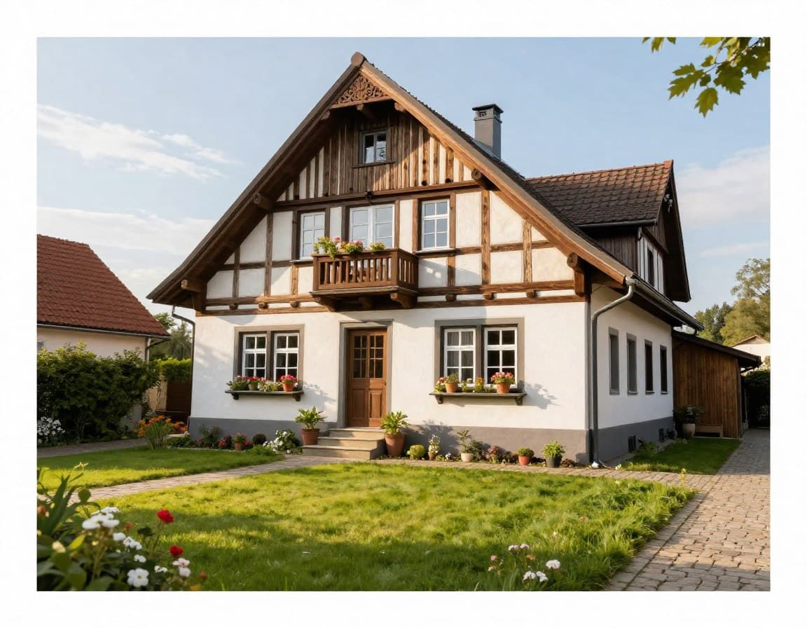 Einfamilienhaus mit professionellem Exposé — traditionelles deutsches Haus mit gepflegtem Vorgarten und Garage