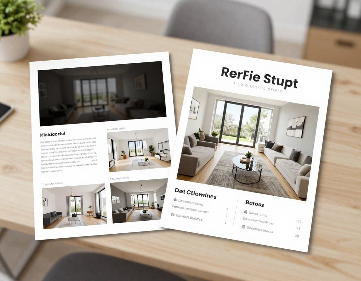 Vergleich: schlecht gestaltetes Exposé mit dunklen Fotos neben professionellem Exposé mit hellen Staging-Bildern