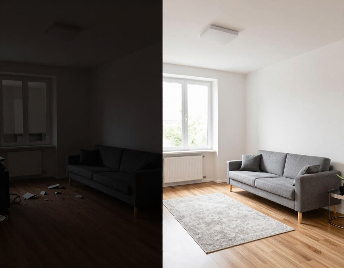 Vergleich zwischen Smartphone-Foto und professionellem Immobilienfoto