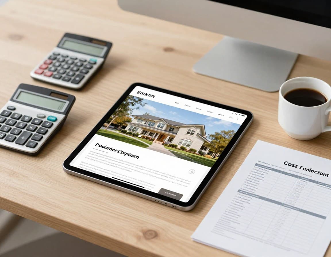 Immobilien-Expose auf Tablet mit Kostenvergleich und Taschenrechner