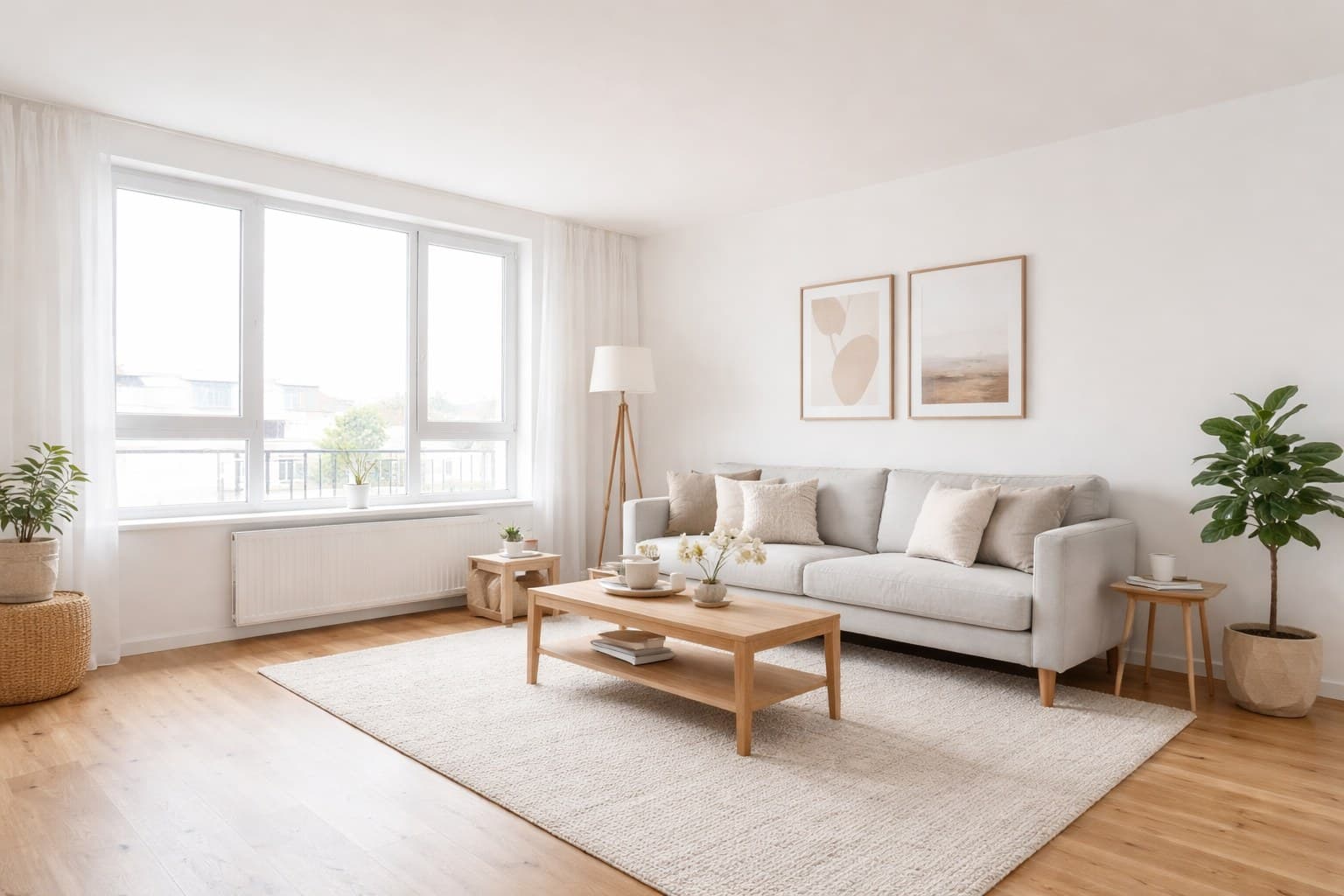 Derselbe Raum mit Virtual Staging im Expose — modern mobliert