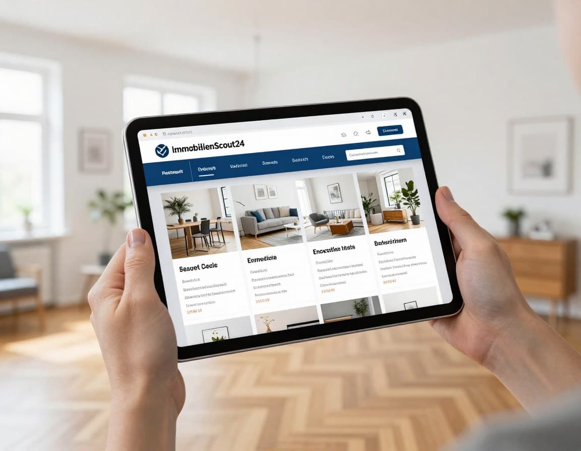 Immobilieninserat auf einem Tablet im modernen Apartment