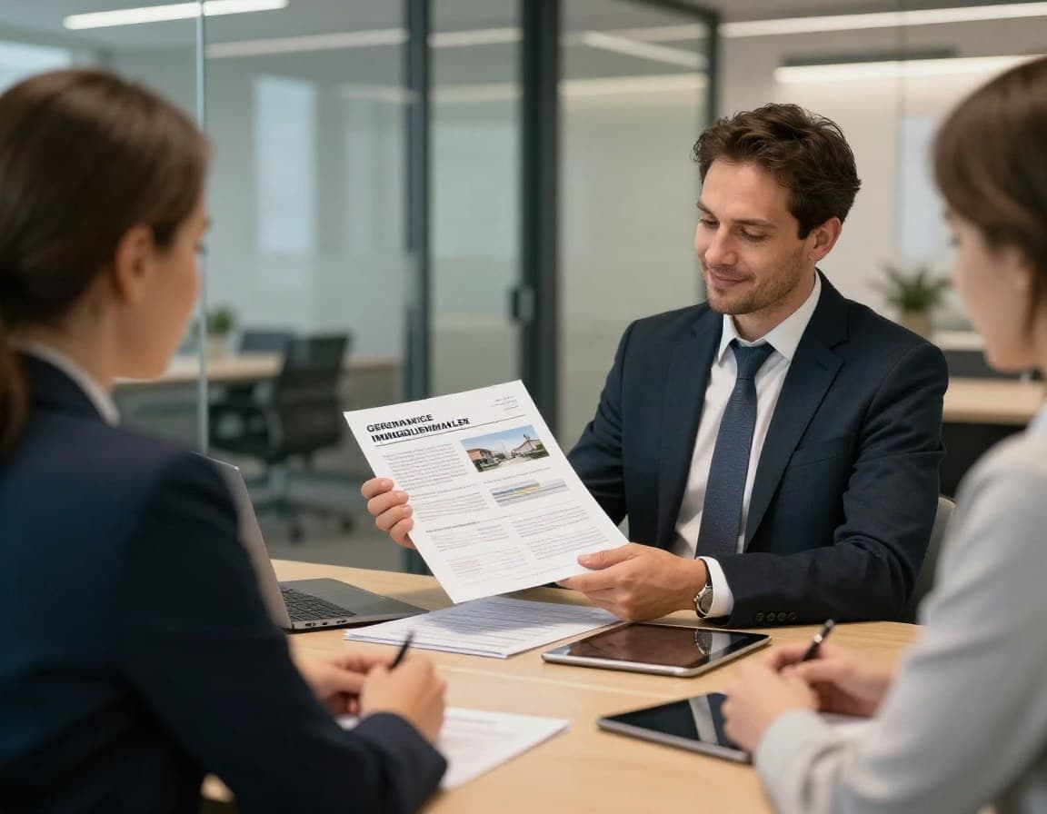 Immobilienmakler präsentiert ein professionelles Exposé bei einem Kundentermin