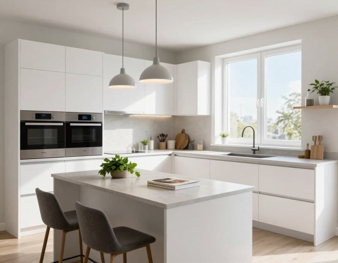 Moderne Neubau-Küche mit hochwertiger Ausstattung — professionell fotografiert für das Exposé