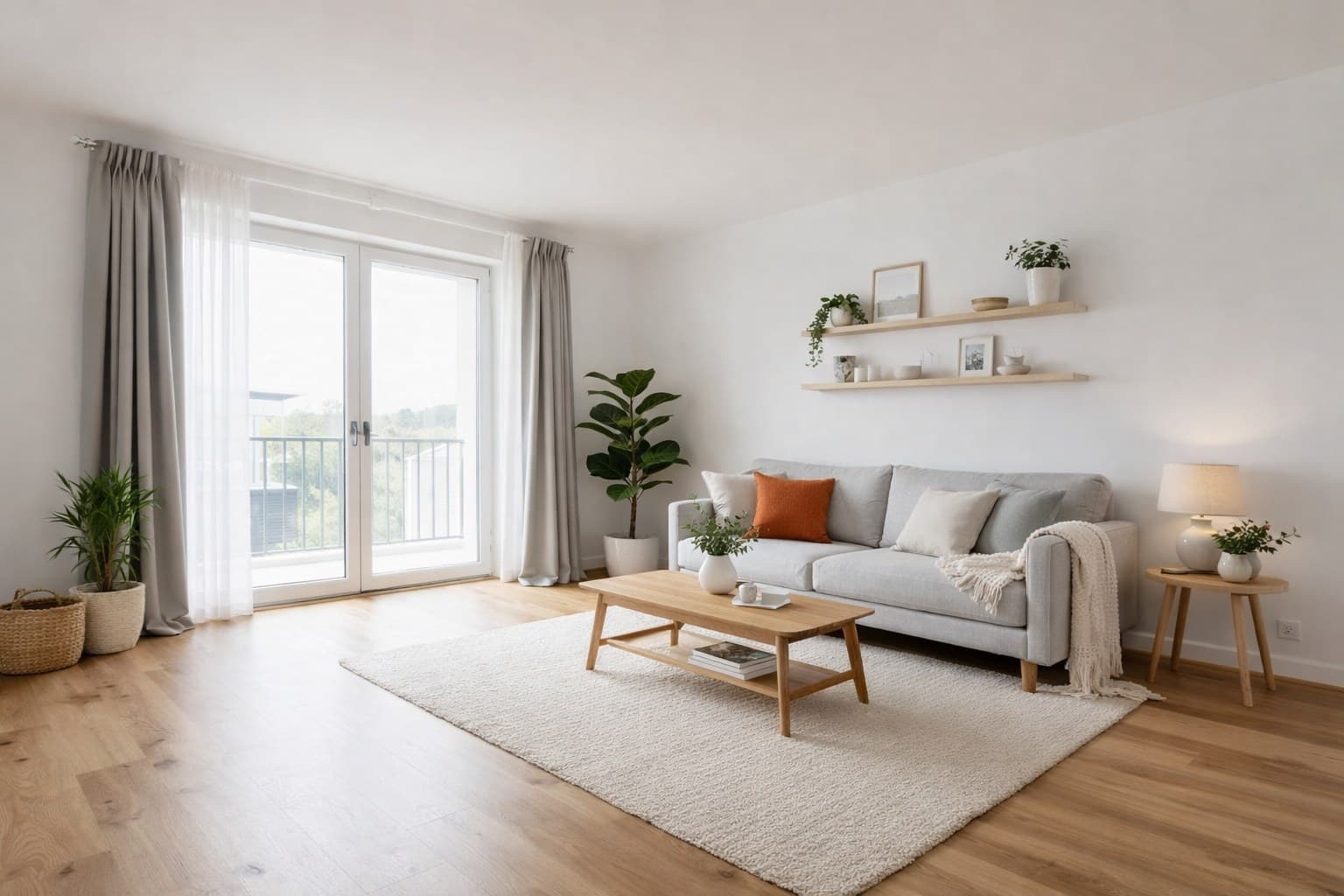 Wohnraum nach Virtual Staging mit skandinavischer Einrichtung