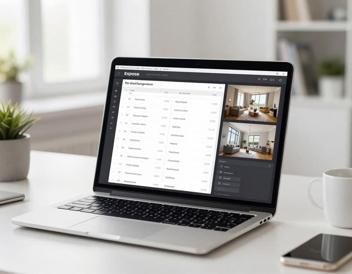Exposé-Software Dashboard mit Immobilienfotos und PDF-Vorschau