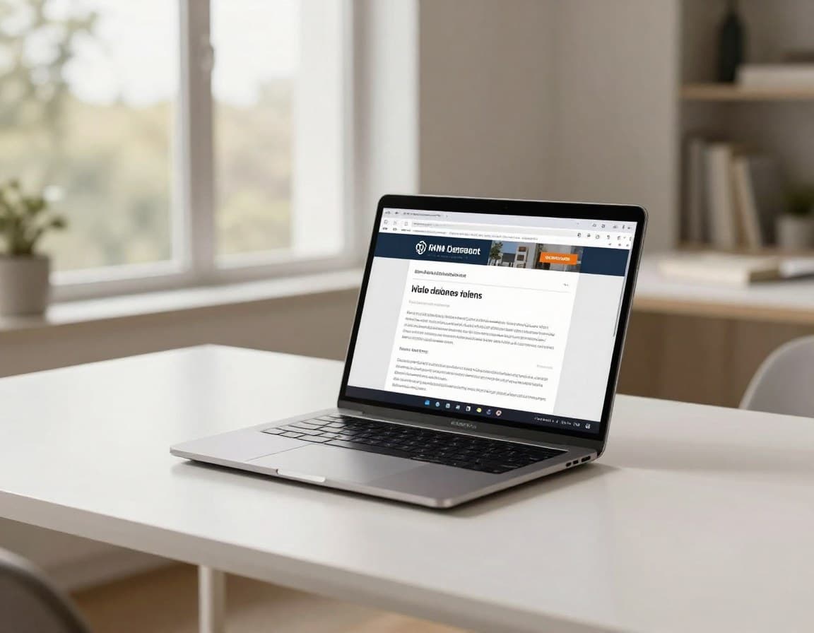 Professioneller Expose-Text auf Laptop in modernem Home Office