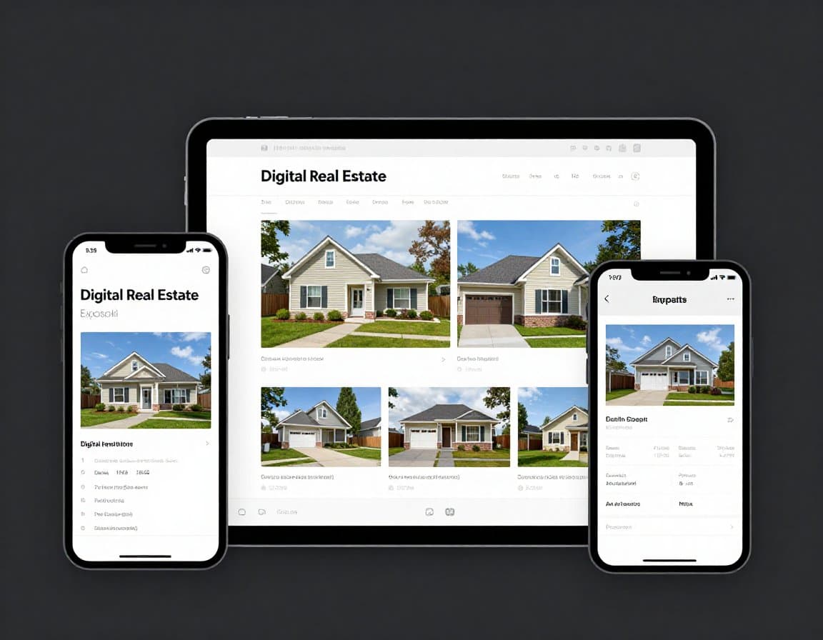 Digitales Immobilien-Exposé erstellt mit KI-gestütztem Generator auf Tablet und Laptop