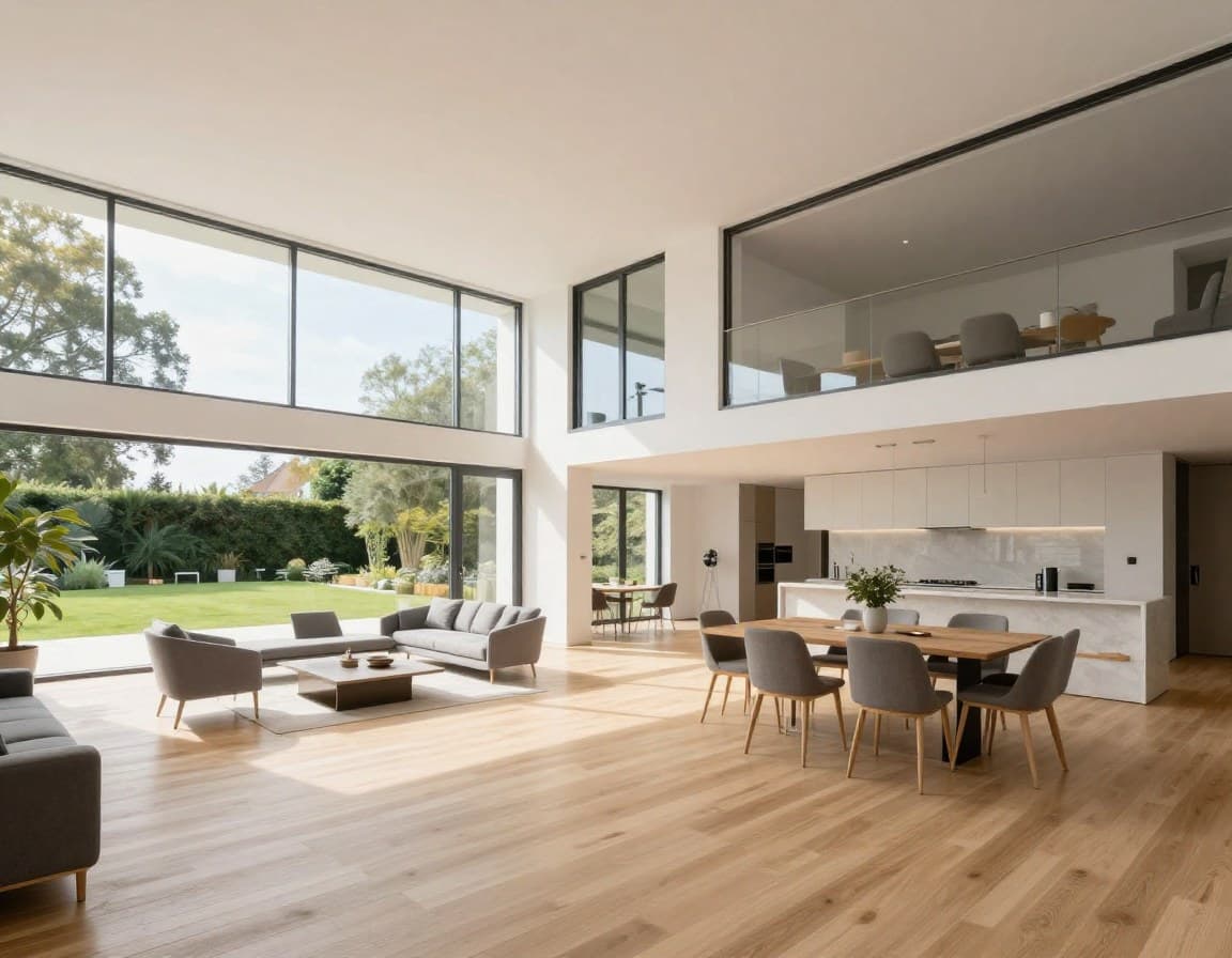 Grundriss 160 qm — offener Wohn-Essbereich in einem modernen Einfamilienhaus mit Gartenzugang