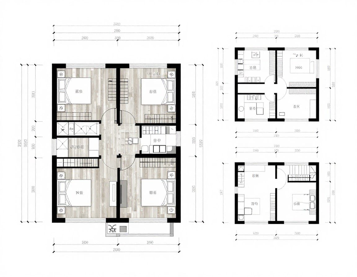 Detaillierter Grundriss eines 200-qm-Einfamilienhauses mit Raumbezeichnungen