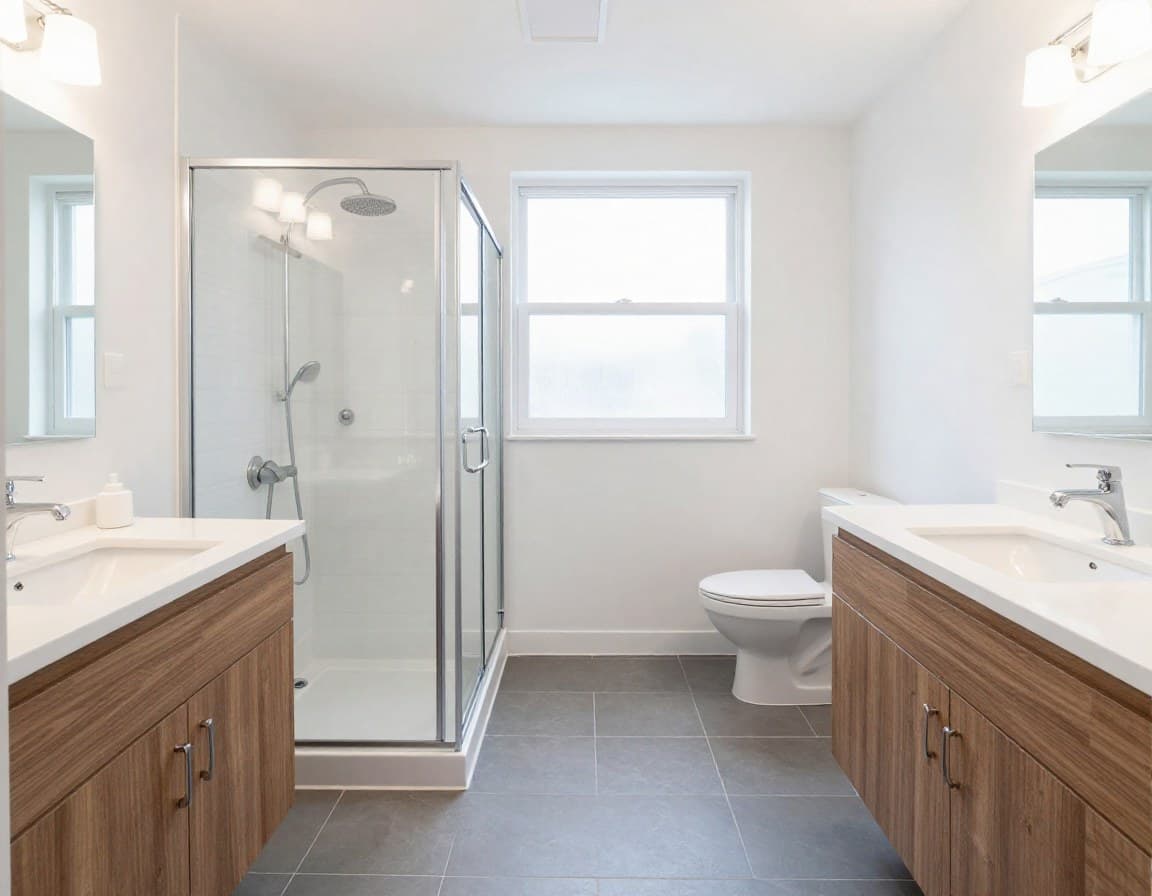 Geräumiges Familienbad mit Badewanne, separater Dusche und Doppelwaschtisch