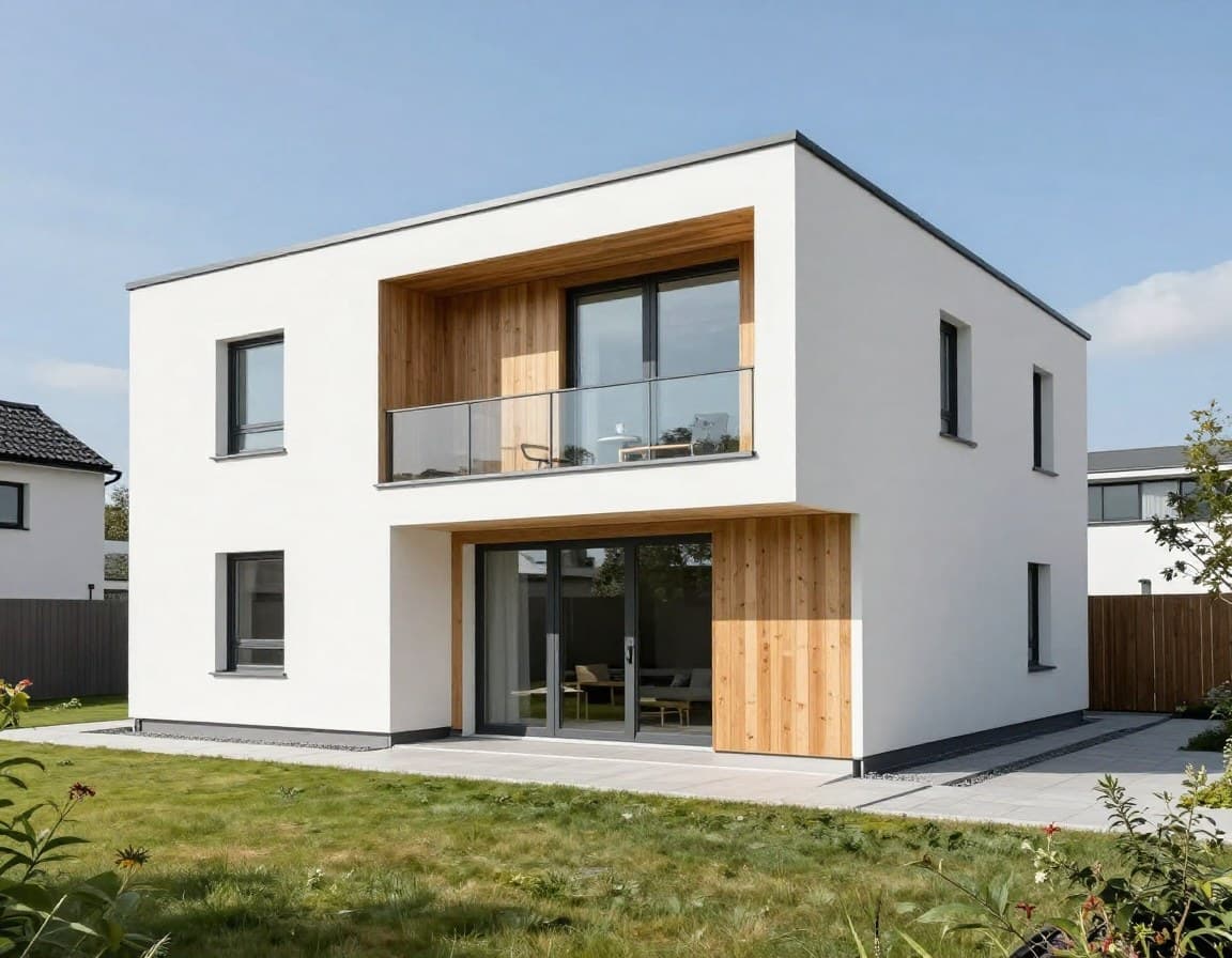 Fertighaus Grundriss — modernes deutsches Holzfertighaus mit zeitgemäßer Fassade und offener Architektur