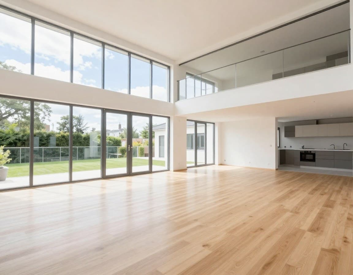 Fertighaus Grundriss — leerer Wohnraum vor Virtual Staging