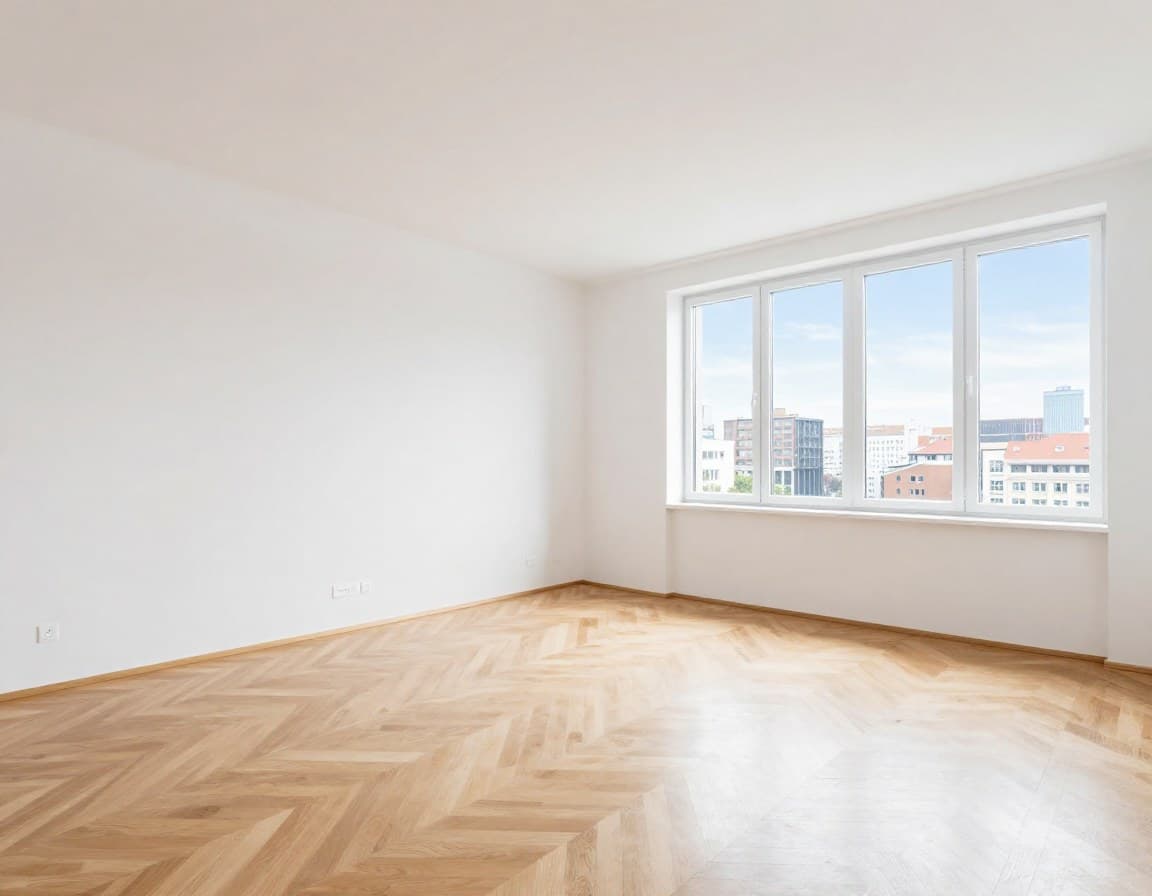 Mehrfamilienhaus Grundriss — leere Mustereinheit ohne Möblierung, europäischer Neubau