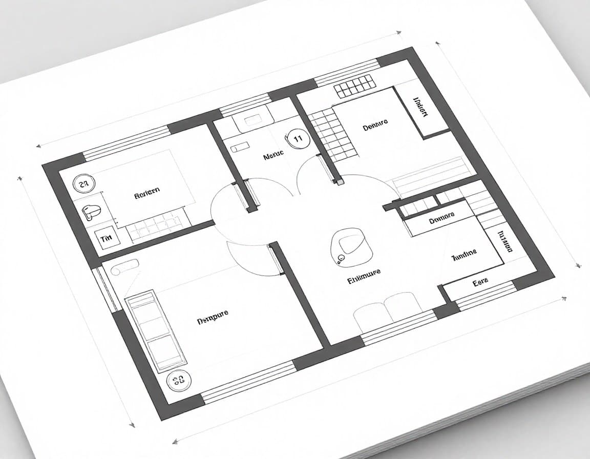 Professioneller Grundriss mit allen wichtigen Symbolen: Türen, Fenster, Wände, Sanitär