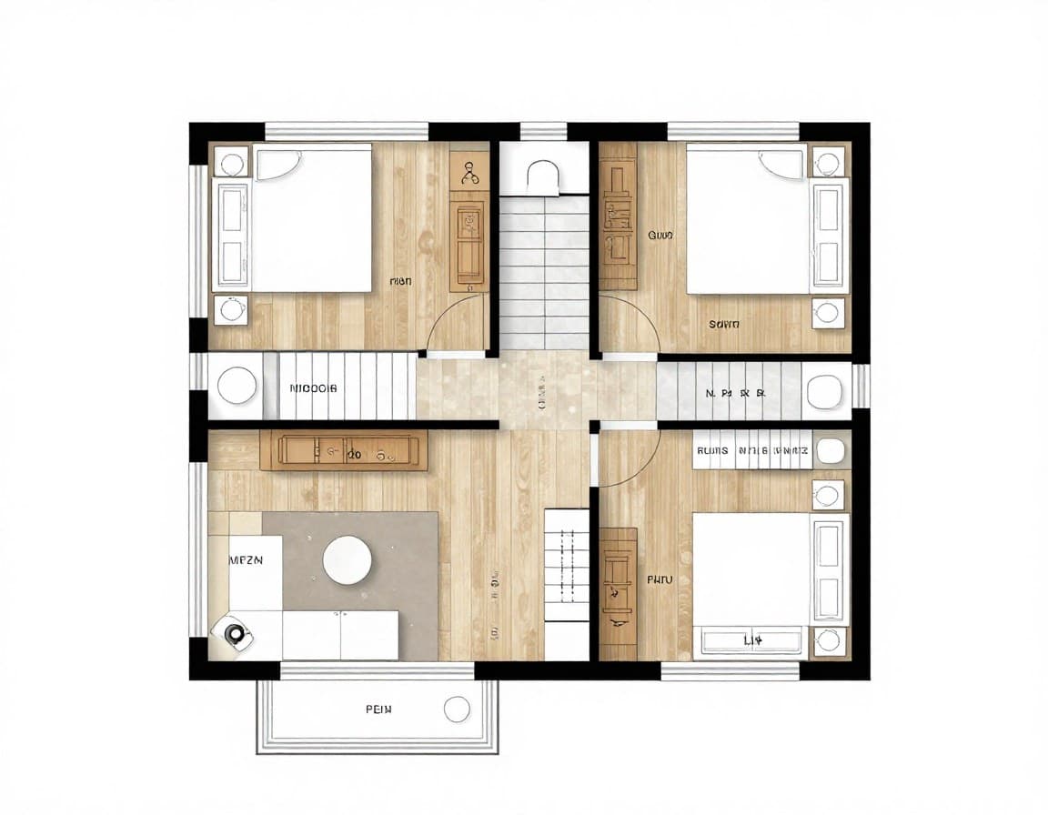 Maisonette-Wohnung Grundriss auf zwei Etagen mit interner Treppe und separaten Wohnbereichen