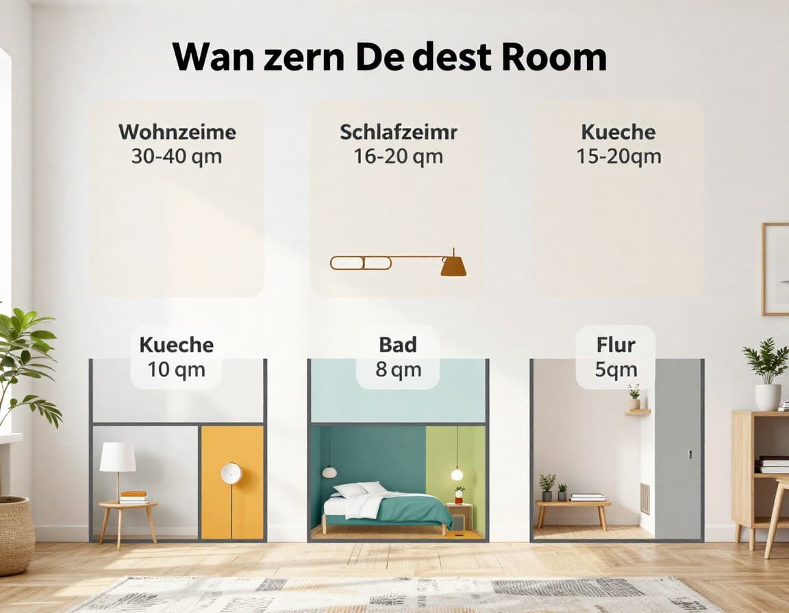 Infografik empfohlene Raumgrößen im Wohnungsgrundriss nach Zimmertyp