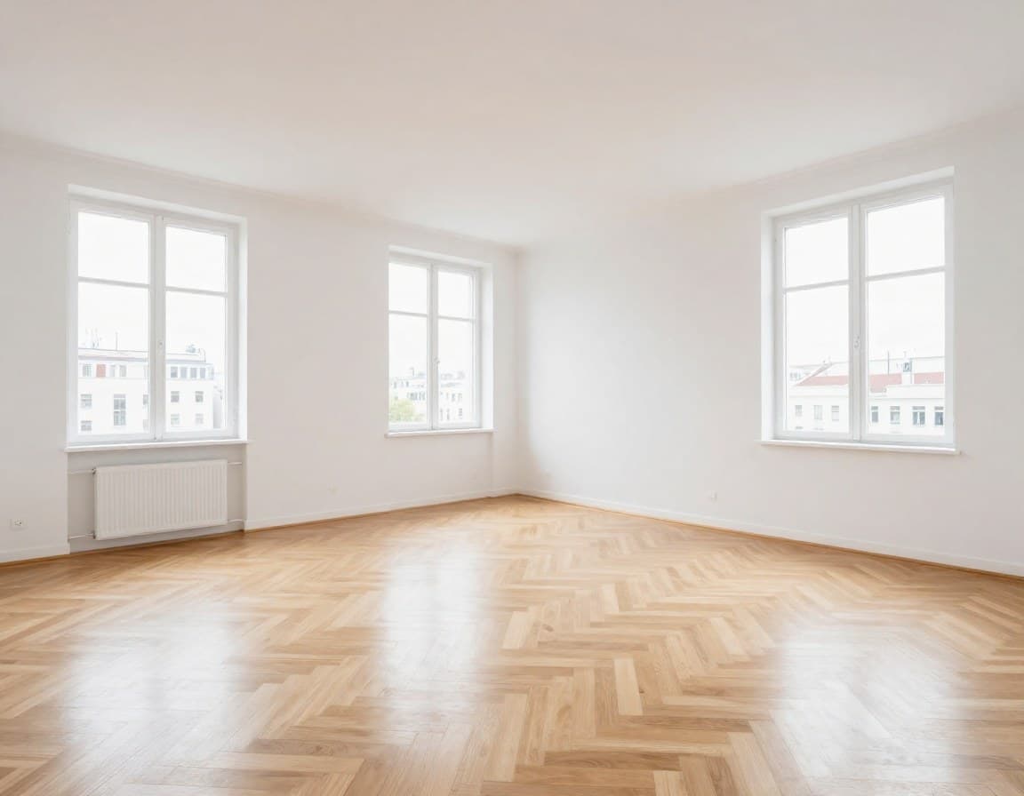 Wohnzimmer Grundriss — leerer Raum vor dem virtuellen Staging in europäischer Stadtwohnung