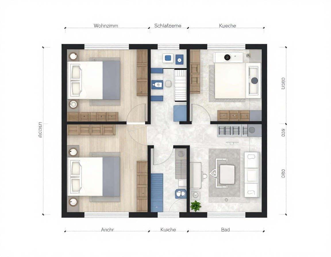 Professioneller Grundriss einer 3-Zimmer-Wohnung mit Raumbezeichnungen und Maßzahlen