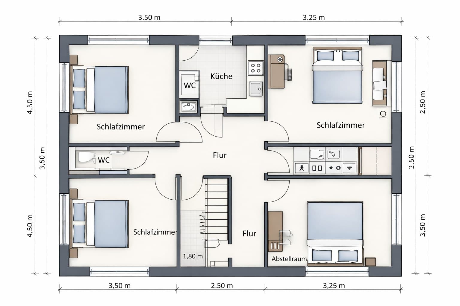 KI-generierter professioneller Grundriss mit Raumbezeichnungen