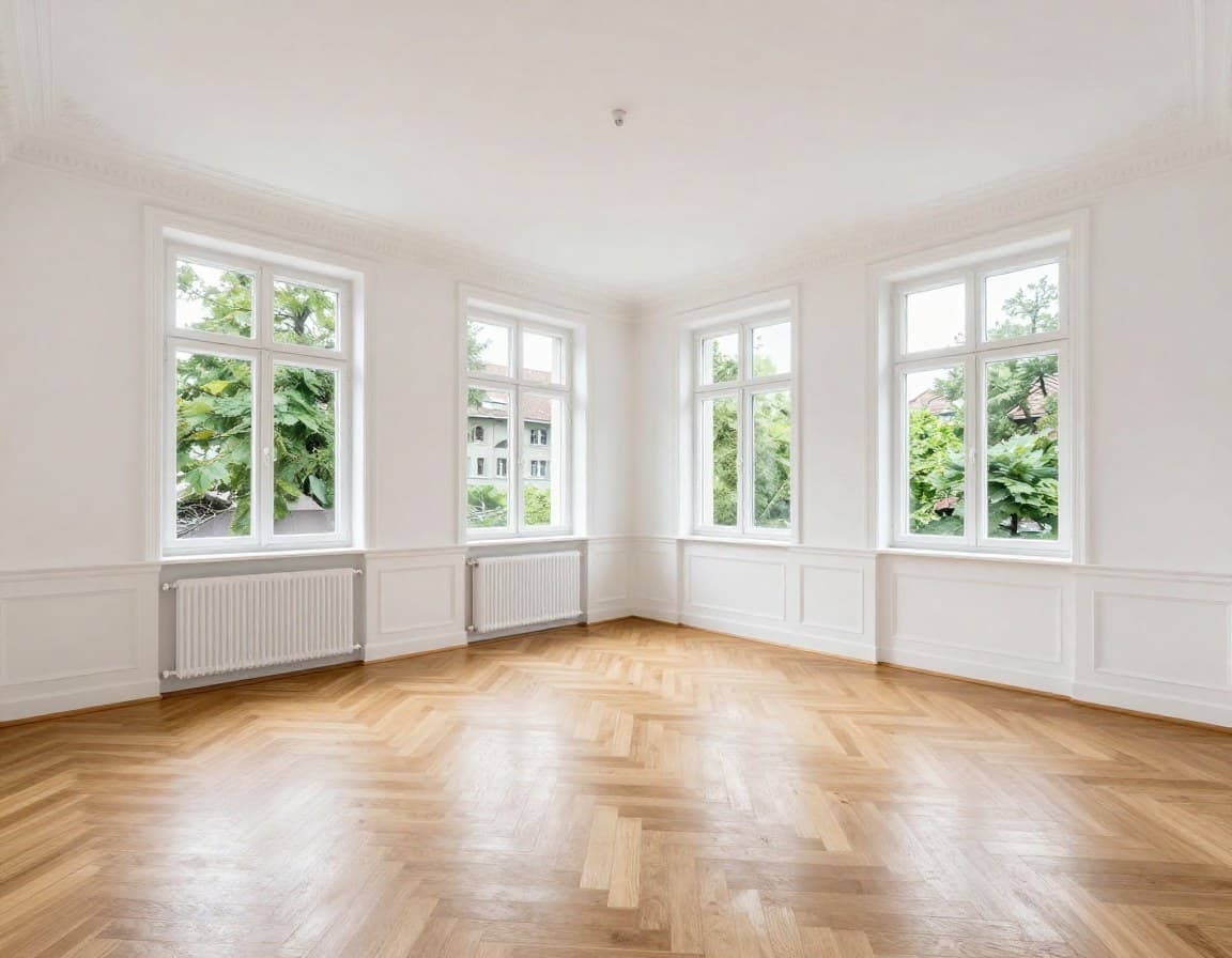 Leere repraesentative Wohnung im Berner Kirchenfeld-Quartier mit hohen Fenstern