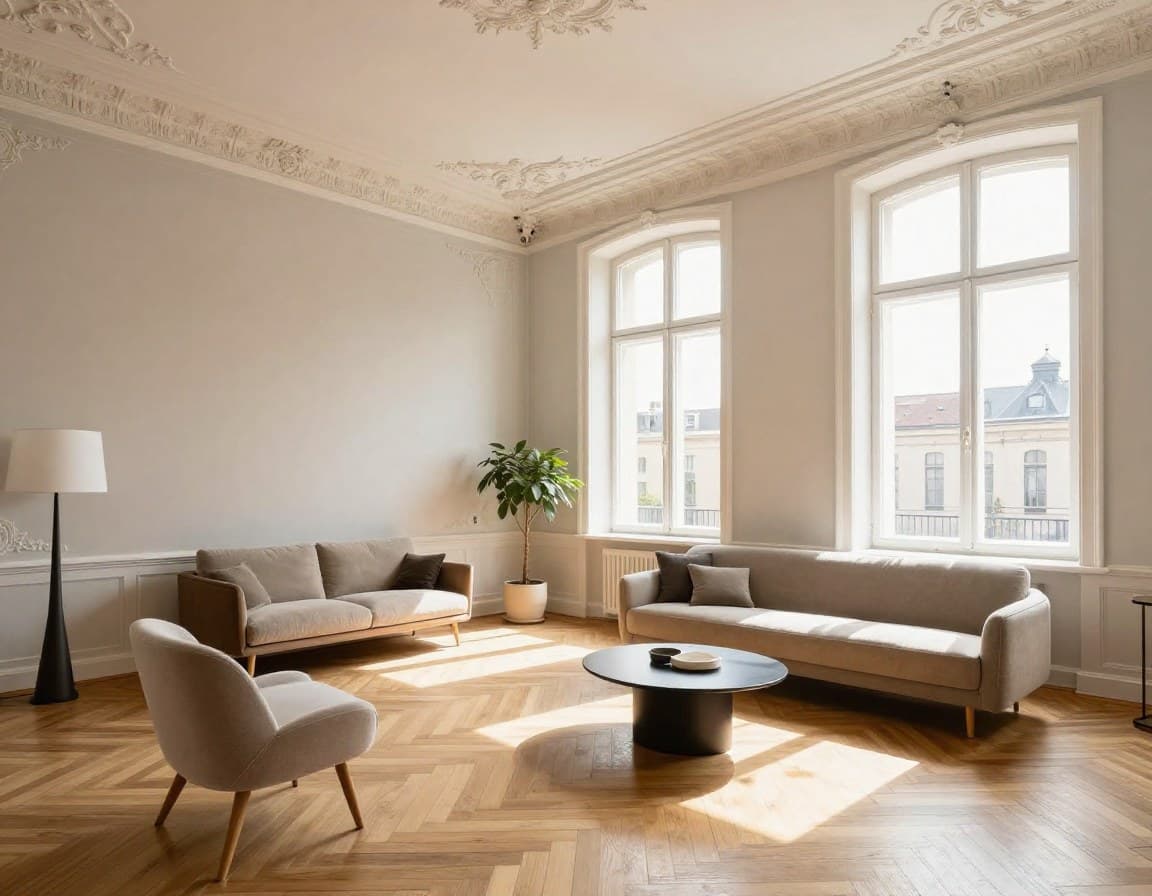 Sanierte Dresdner Gründerzeit-Wohnung mit Stuckdecke, Fischgrätparkett und modernem Staging