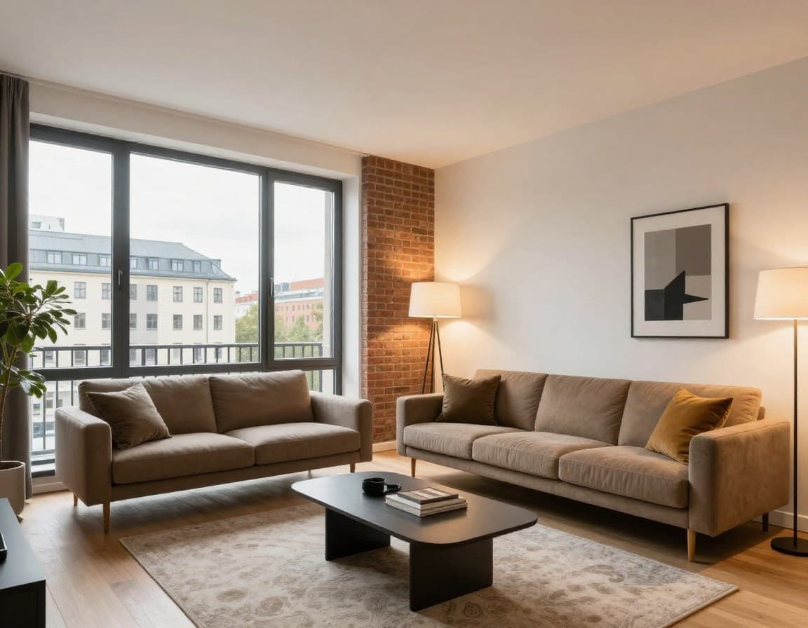 Modern gestages Wohnzimmer in Dresden-Neustadt mit urbaner Einrichtung und zeitgenössischem Design
