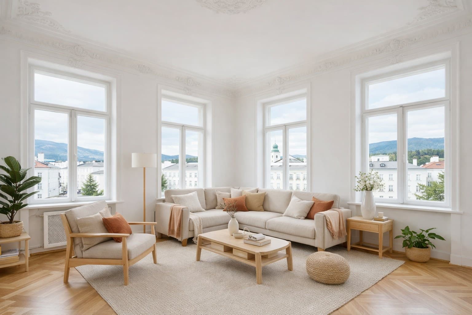 Salzburger Wohnzimmer nach Virtual Staging mit skandinavischem Stil