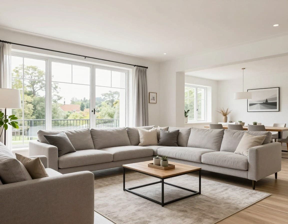 Professionell gestagtes Wohnzimmer einer deutschen Immobilie — bereit für den Verkauf