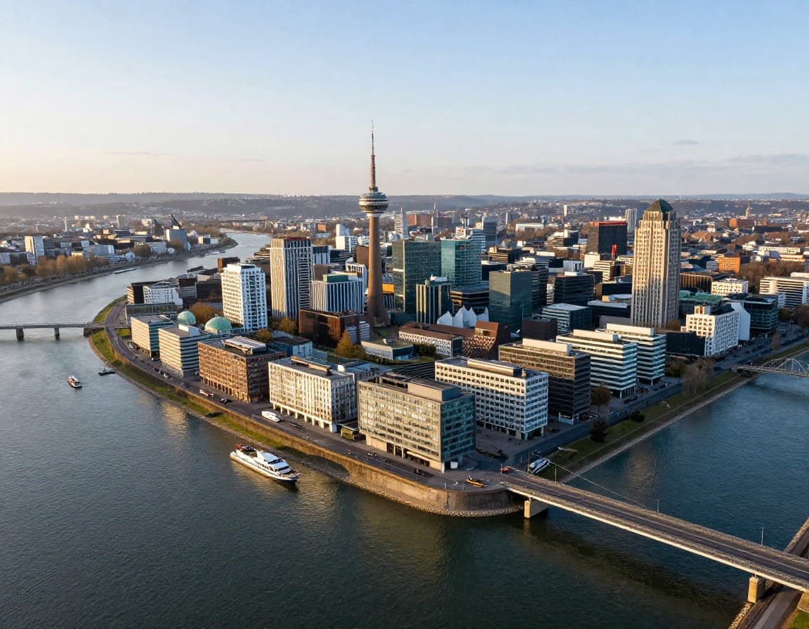 Düsseldorf Stadtpanorama mit Rhein und Medienhafen — Immobilienmarkt 2026 Übersicht