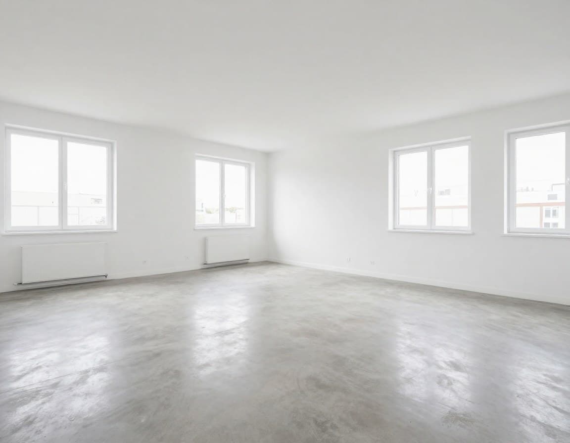 Leeres Wohnzimmer einer deutschen Eigentumswohnung ohne Möbel — typisches Inserat-Foto vor Virtual Staging