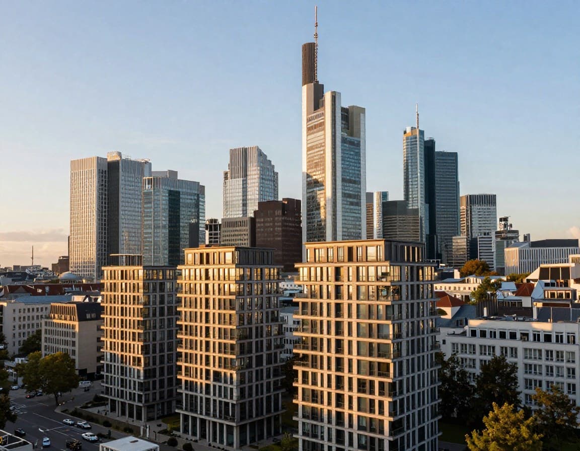 Frankfurt am Main Immobilienmarkt — Skyline mit Westend-Wohngebäuden