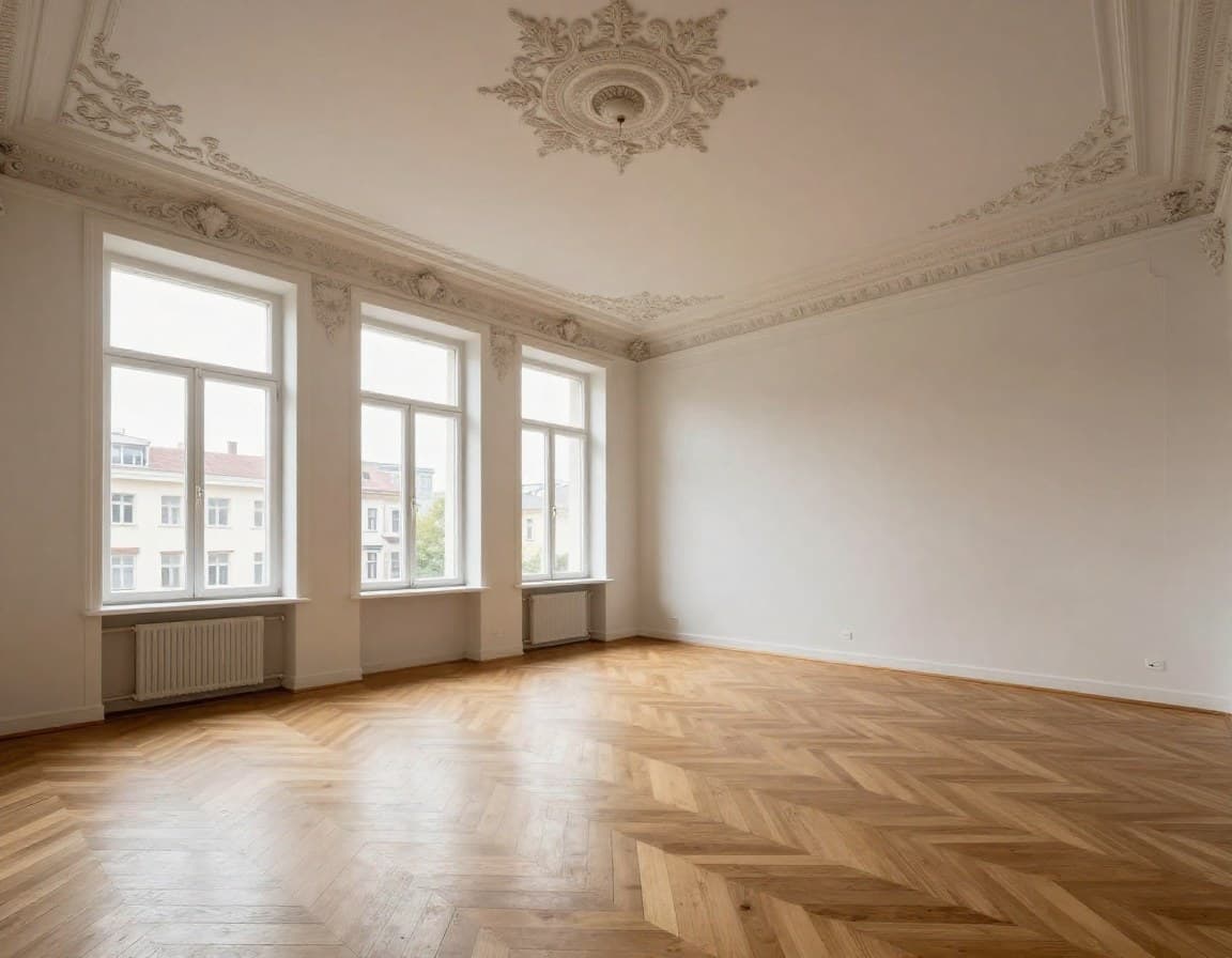 Leipzig Gründerzeit-Wohnung mit originalen Stuckdecken, Fischgrätparkett und großen Fenstern