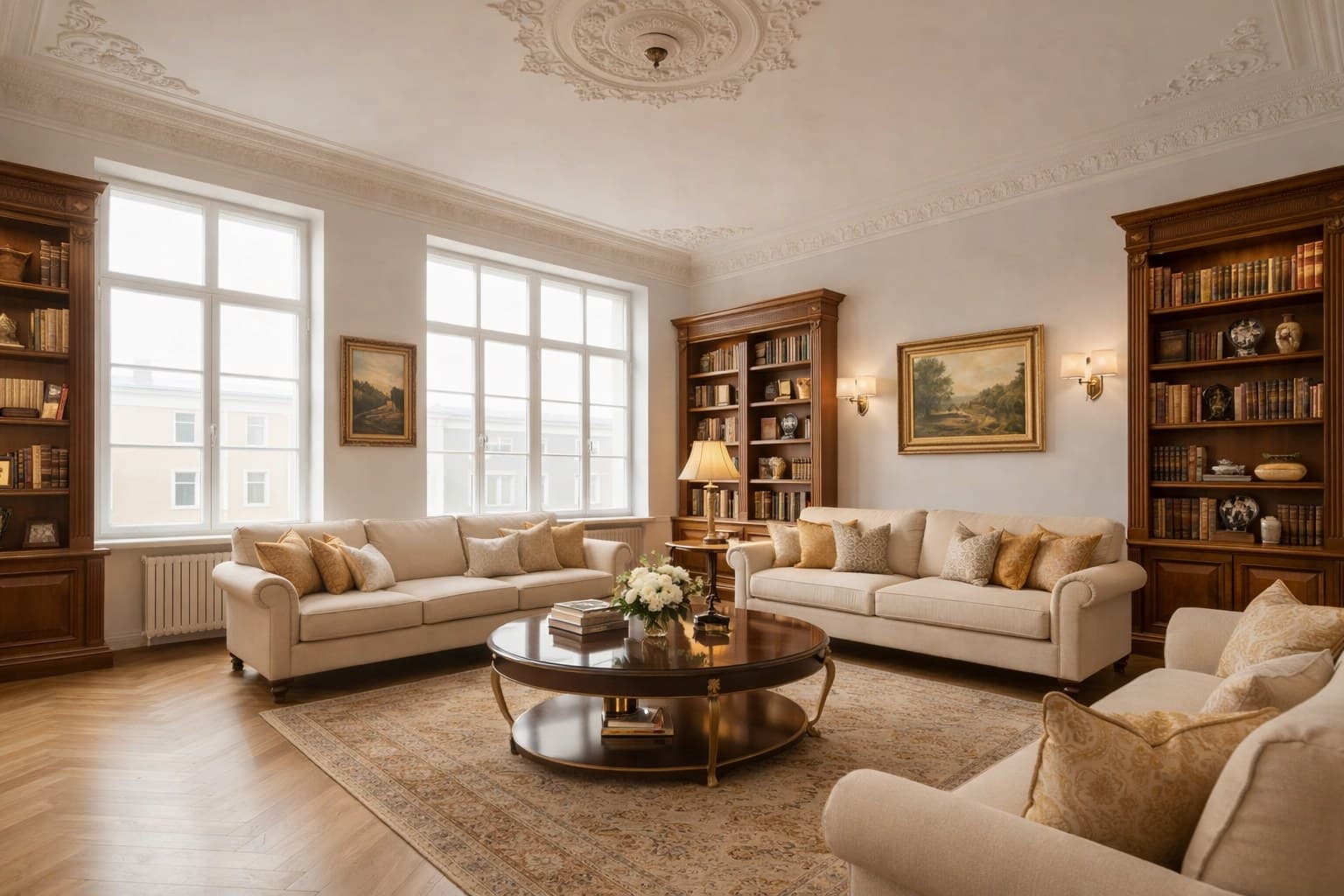 Gründerzeit-Wohnung Leipzig nach Virtual Staging mit klassischen Möbeln und warmen Tönen