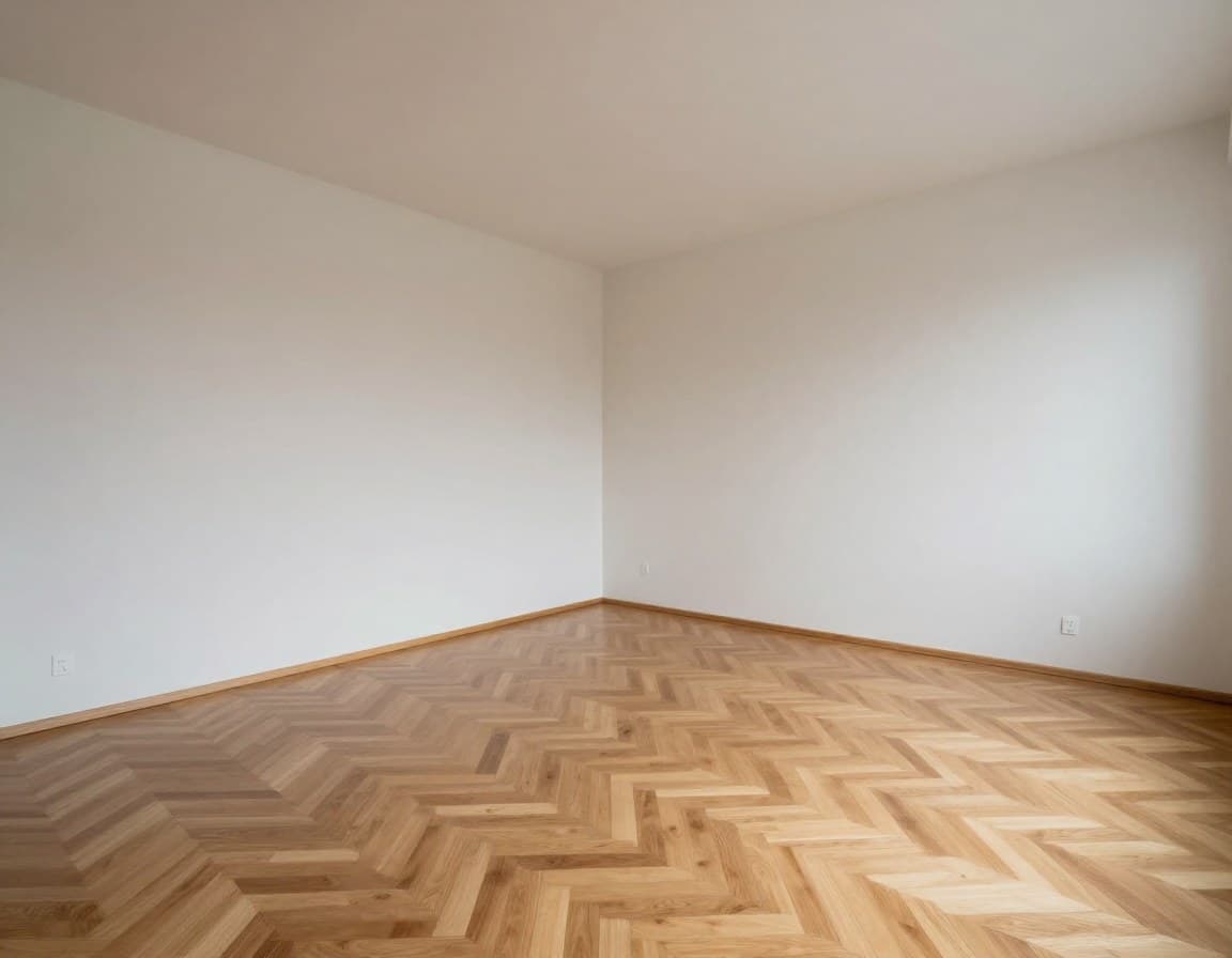 Leere Nürnberger Wohnung mit Parkettboden vor Virtual Staging — Käufer können sich das Potenzial nicht vorstellen