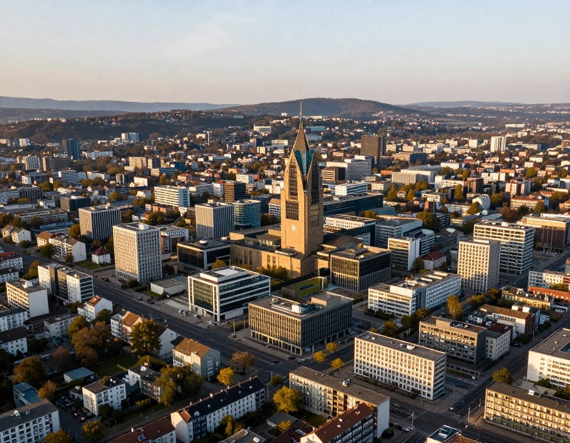 Stuttgart Stadtpanorama — Immobilienmarkt im Kessel mit Wohngebäuden und Hügeln