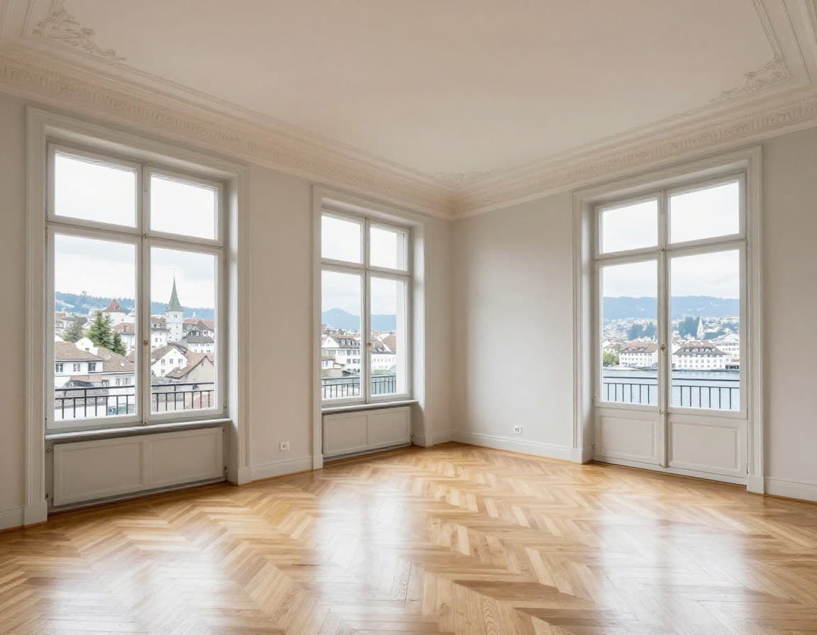 Elegante Zürcher Wohnung mit Parkettboden und grossen Fenstern — typisches Objekt im Premium-Segment CHF 16.700/m²