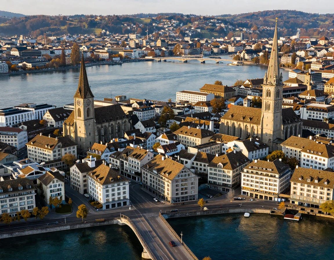 Zürich Stadtansicht mit See und Grossmünster — Immobilienmarkt 2026 mit CHF 16.700/m² Durchschnittspreis und 0,1% Leerstand