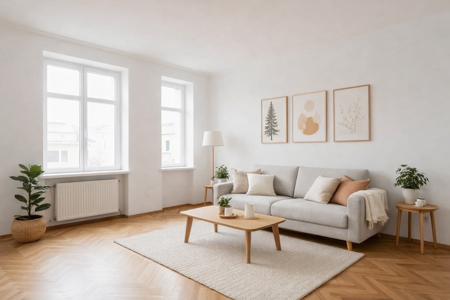 Derselbe Raum nach dem Virtual Staging -- eingerichtet und einladend