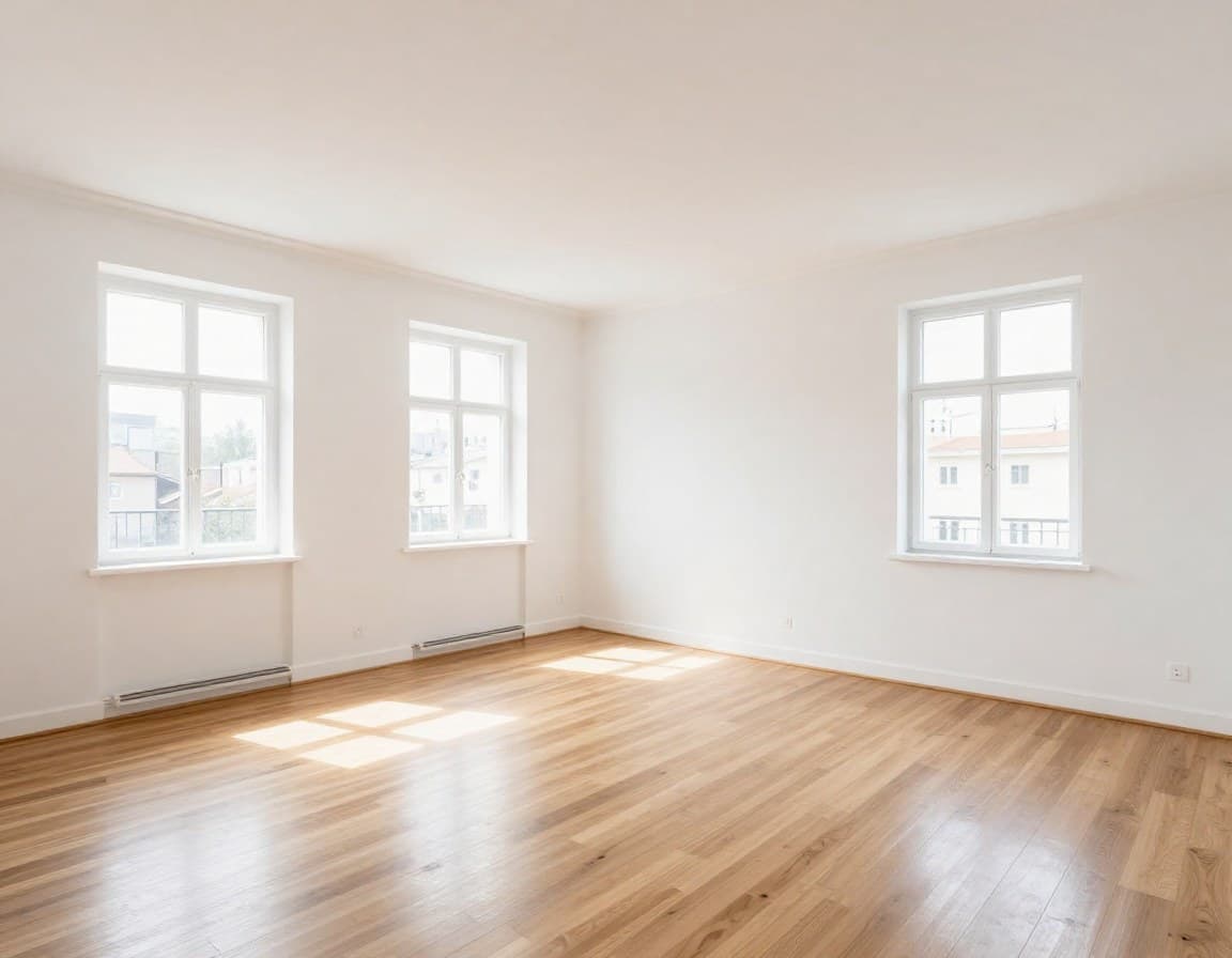 Frisch gestrichener heller Raum in einer deutschen Wohnung bereit für den Verkauf