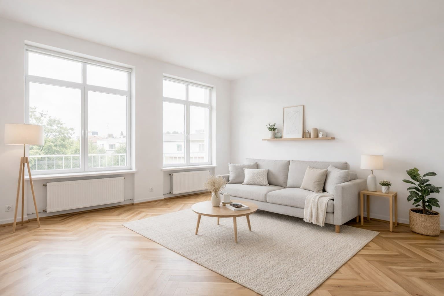 Wohnzimmer nach Virtual Staging — bessere Wirkung im Immobilienvideo