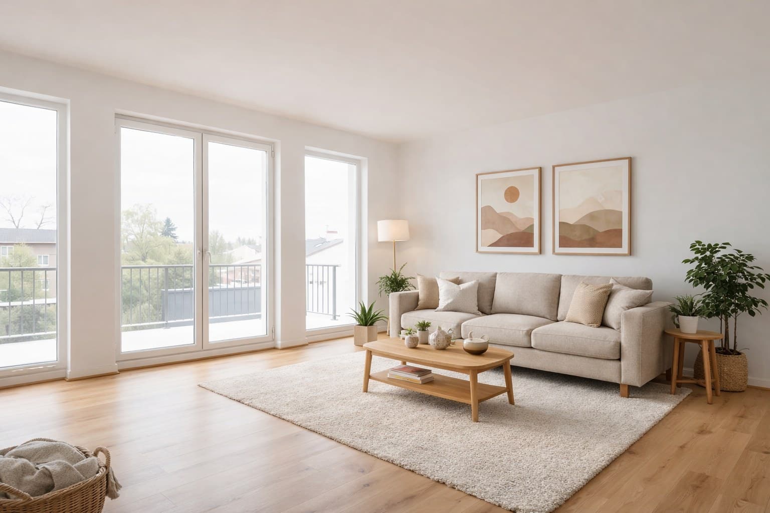 Wohnzimmer nach Virtual Staging mit modernen Möbeln — verkaufsbereit