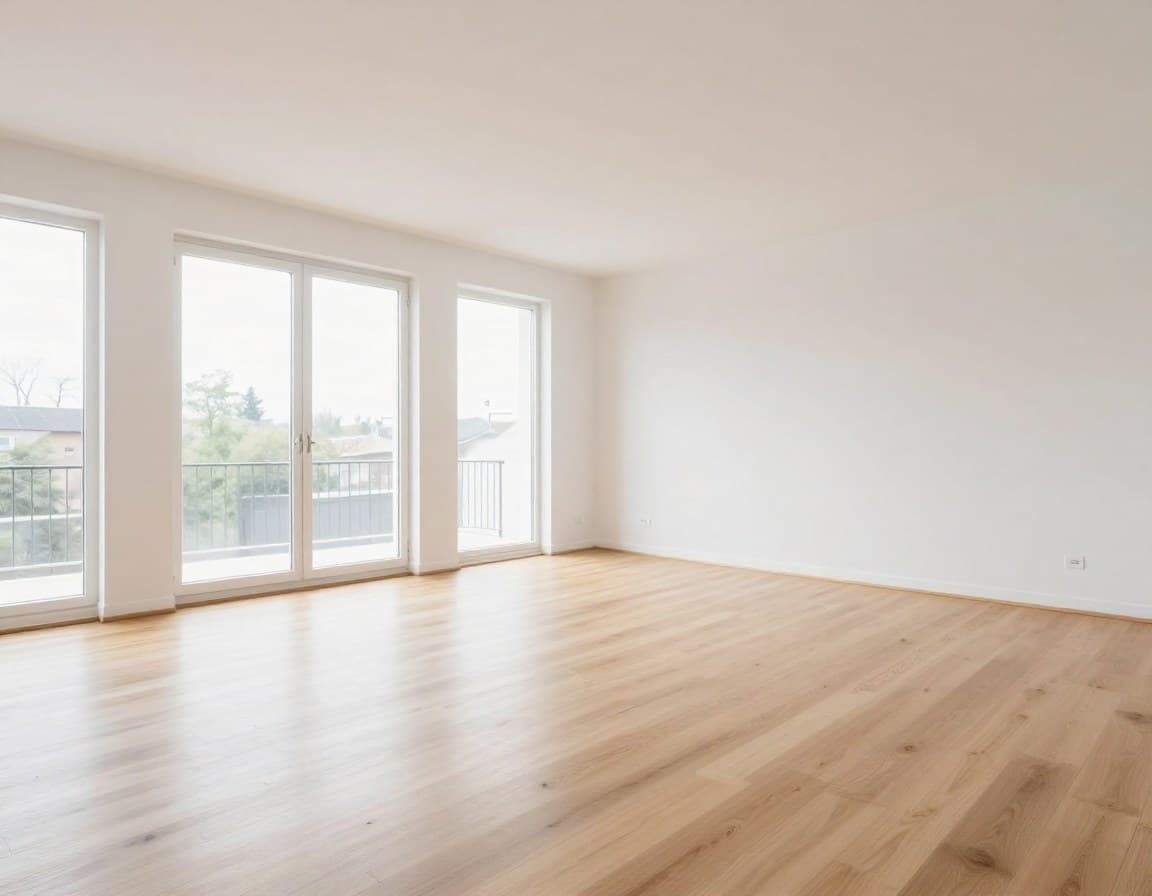 Leeres Wohnzimmer vor dem Virtual Staging — unvorbereitet für den Verkauf