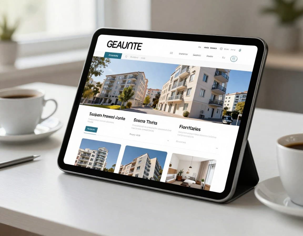 Immobilien-Inserat erstellen — Tablet zeigt professionelles Immobilienlisting mit hochwertigen Fotos
