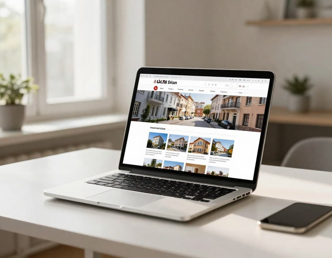Immobilien-Inserat kostenlos erstellen — Laptop mit Inserat-Ansicht in einer europäischen Wohnung