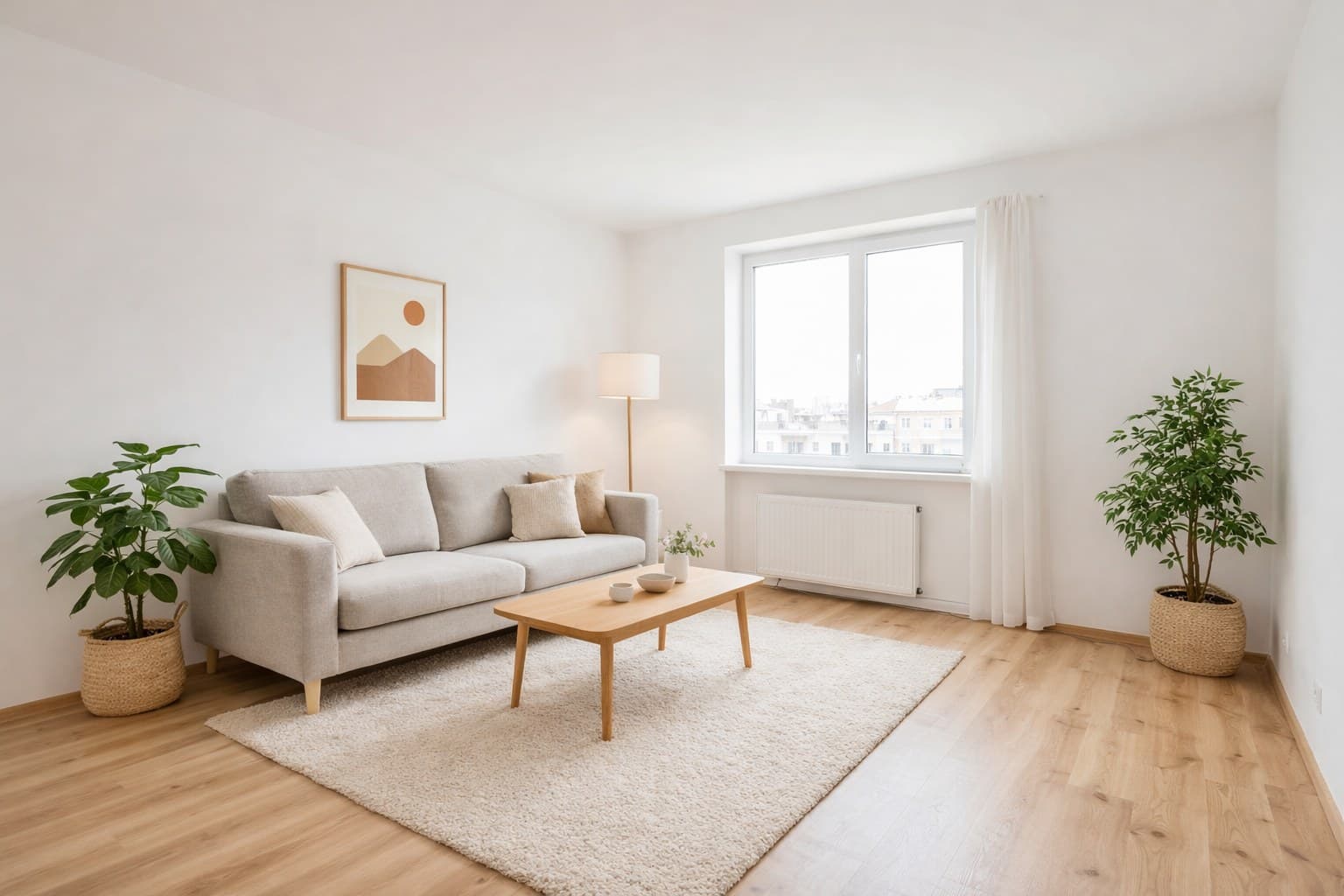 Immobilienanzeige Vorlage — leere Wohnung vor und nach virtuellem Home Staging