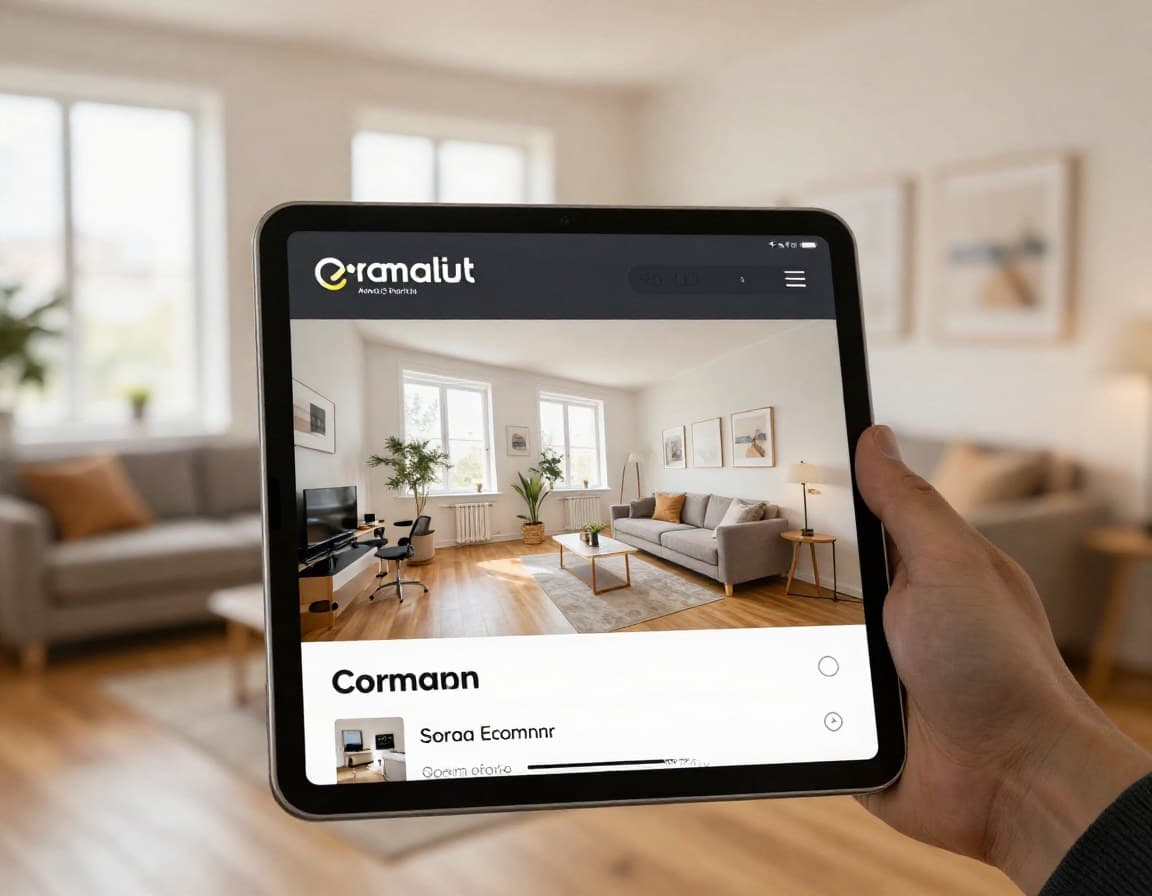 Immobilienanzeige Vorlage — moderne Wohnung auf Tablet mit Portal-Inserat dargestellt